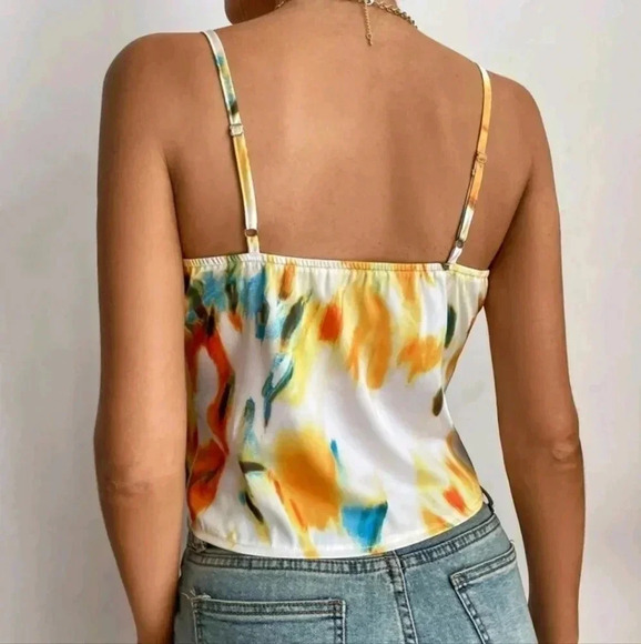 Tie Dye Cowl Neck Satin Cami Top - Picture 5 of 5